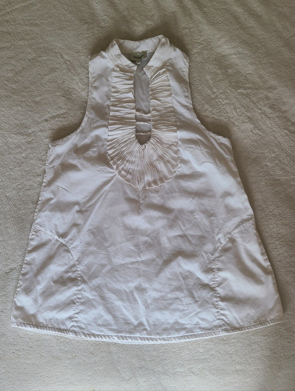 Gracia White Ruffle Plunge Neck Tank Cotton Blend S Festival Concert Vacation